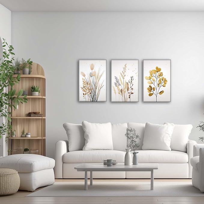 YCJKJDZ Beige Botanical Wrapped Canvas Wall Art Set of 3, Boho Watercolor - Image 9