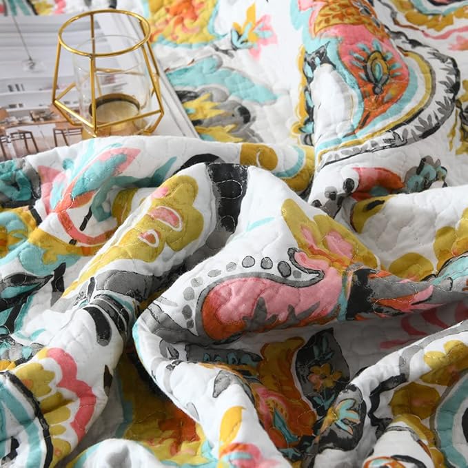 Cotton Bedspread Quilt Sets Reversible Bedding Coverlet Sets Comforter Paisley - Image 9