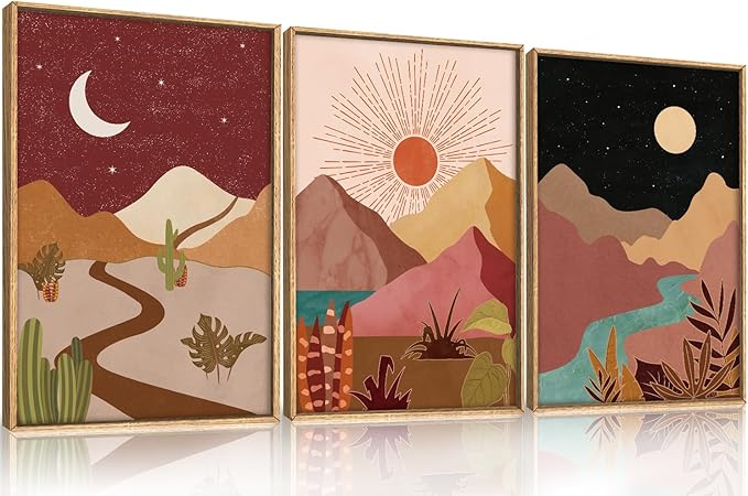 LHIUEM Large Boho Southwest Mountain Framed Canvas Wall Art, Abstract Desert by LHIUEM