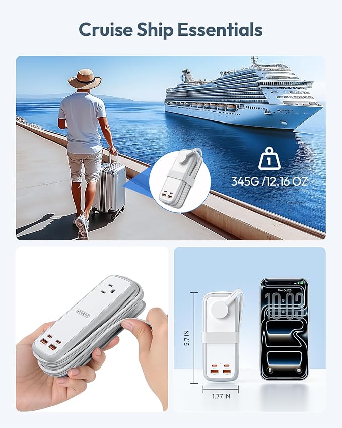 NTONPOWER 100W GAN Ultra Travel Power Strip, 7-in-1 USB C Charging Station - Image 5