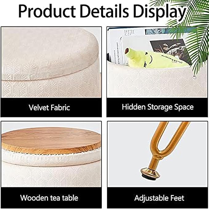 Cpintltr Modern Velvet Foot Rest Stool Upholstered Round Storage Ottomans - Image 5