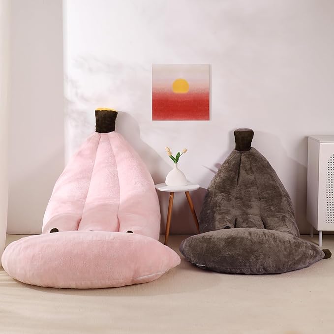 Banana Bean Bag Chair with Ottoman, Floor Sofa Bed with Footrest, Comfy - Image 8