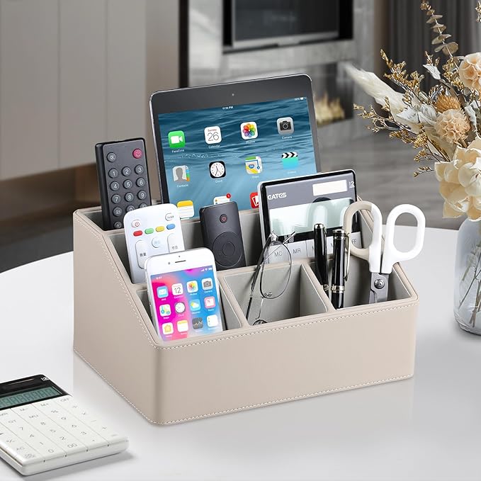 MEIBOOCH PU Leather Desk Organizer, Luxury Remote Control Holder - Image 2