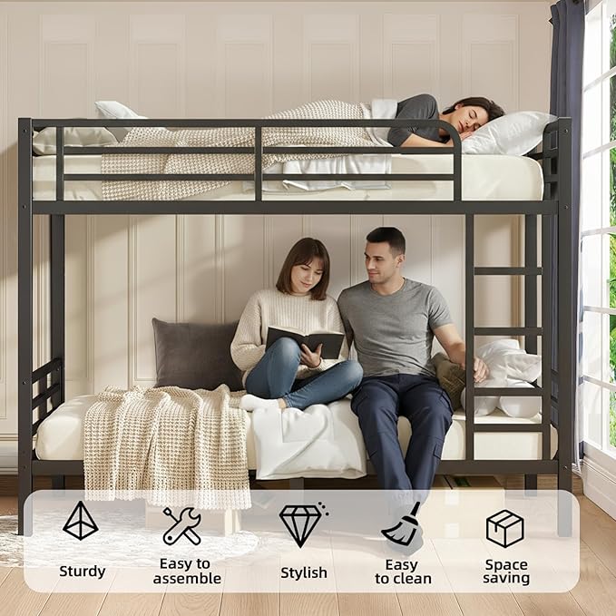 Twin XL Over Twin XL Bunk Bed Frame, Heavy Duty Metal Loft Bed - Image 4