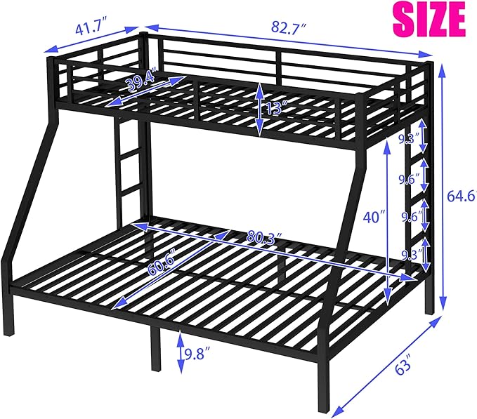 Upgraded Version Thicken Metal Heavy-Duty Twin XL Over Queen Bunk Bed, Modern - Image 2