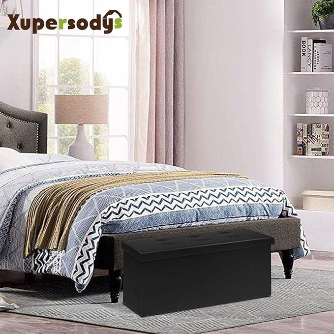 xupersodys 30 Inches Folding Storage Ottoman Bench, Faux Leather Footstool - Image 5