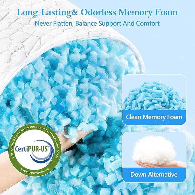 Cooling Bed Pillows Queen Size Set of 2, Shredded Memory Foam Pillows - Image 3