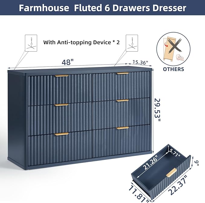 LEYAOYAO Fluted 6 Drawers Dresser - Image 2
