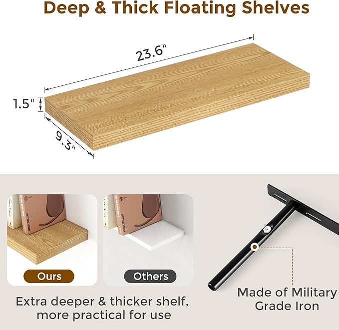 Fun Memories Floating Shelves for Wall, 24 x 9.3 Floating Shelf Wall-Mounted - Image 3