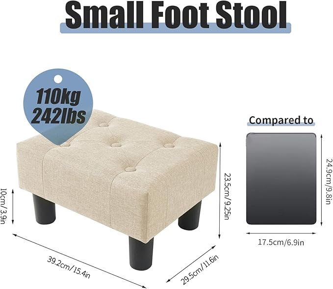 BRIAN & DANY Small Foot Stool, Linen Foot Stools - Image 3