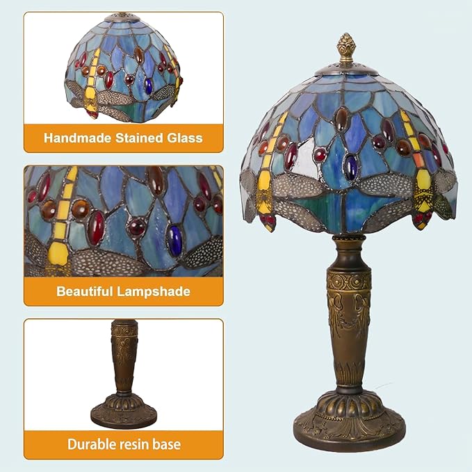 Tiffany Lamp Stained Glass Table Lamp 7.9X7.9X14.2 Inches Dragonfly Style Desk - Image 6