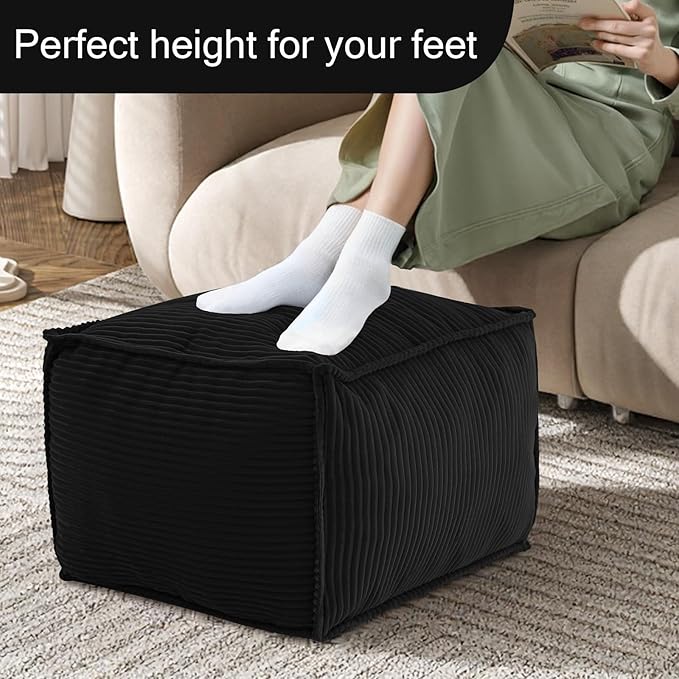 MeMoreCool Stuffed Pouf Ottoman Foot Rest Square, Corduroy Floor Pouf Foot Stool - Image 4