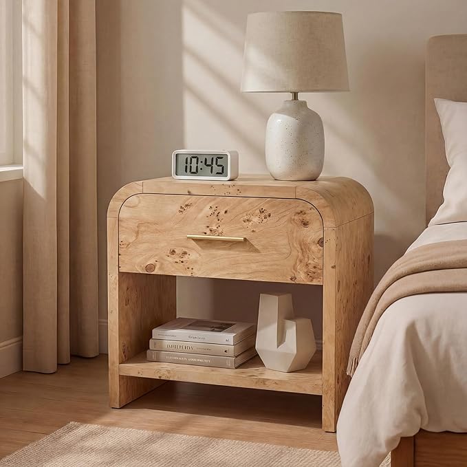 Night Stand 1-Drawer and 1 Storage Shelf Nightstand 24" H Metal Handle Modern - Image 3