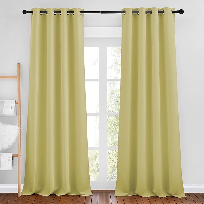 NICETOWN Paler Yellow Room Darkening Bedroom Curtains 96 inches Long, Grommet by NICETOWN