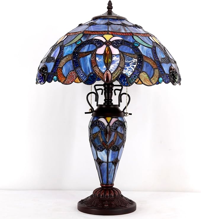 WERFACTORY Tiffany Style Table Lamp Blue Purple Cloudy Stained Glass - Image 3
