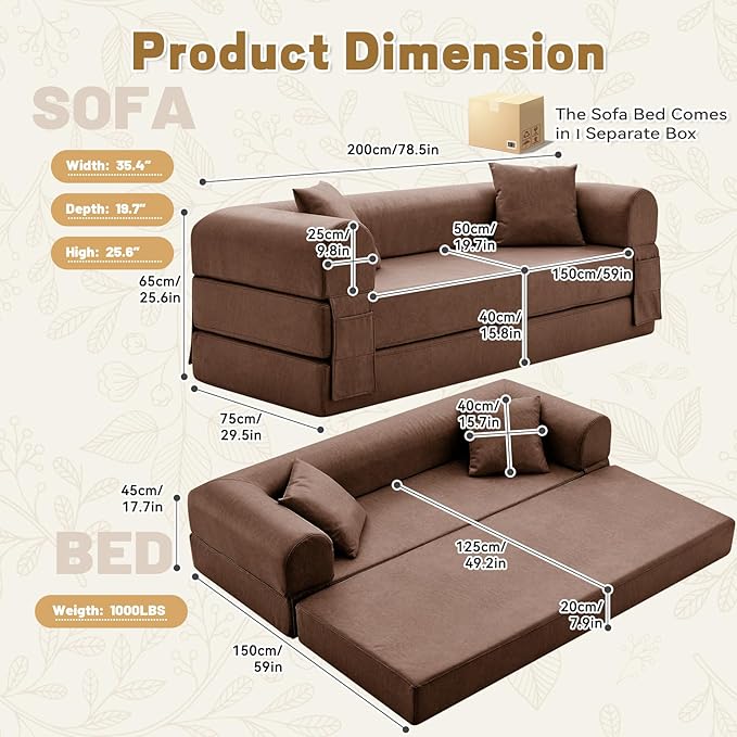Convertible Sleeper Sofa Bed, 78.5 Inch Faux Leather Futon Couch - Image 6