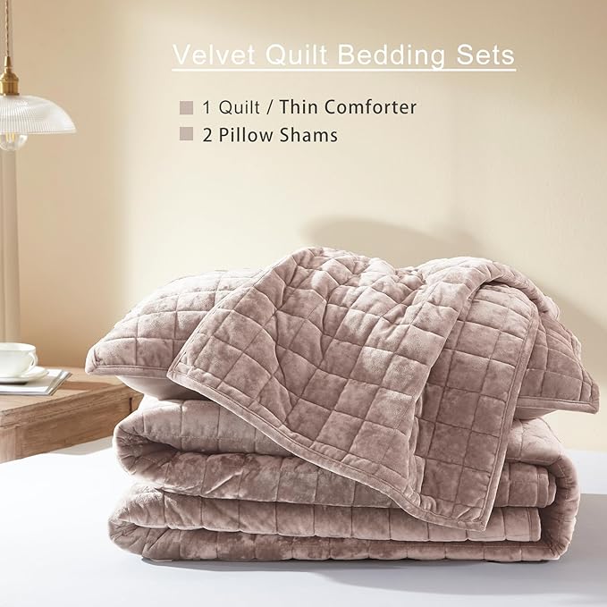LEAONME Velvet Quilt Oversized California King-120''x120'', Lightweight Dusty - Image 5