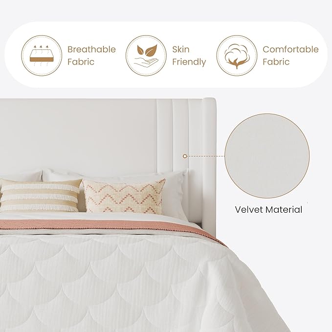 SHA CERLIN King Size Velvet Upholstered Platform Bed Frame - Image 6