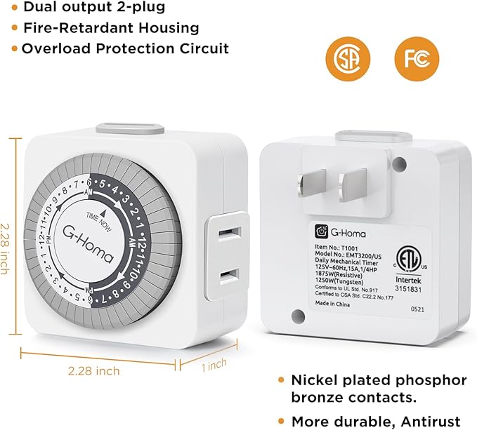 G-Homa Timers for Electrical Outlets 4 Packs, 24 Hour Indoor Plug-in Mechanical - Image 4