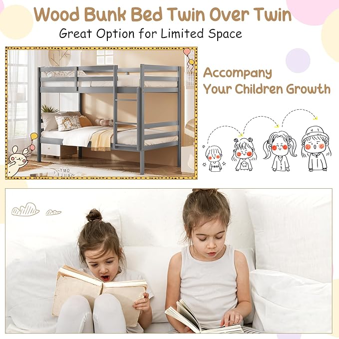 KOMFOTT Wood Bunk Bed Twin Over Twin, Bunk Bed - Image 8