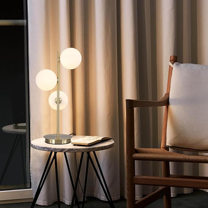 Modern Glass Globe Table Lamp 3 Lights Mid Century Small Gold Desk Lamp - Image 8