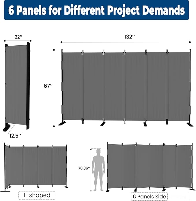 Room Divider, 6 Panel Upgraded Folding Privacy Screen, 132” Highly Secretive - Image 6