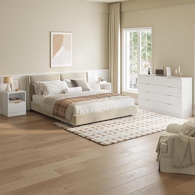 8 Drawer Dresser & Nightstand Set 3-Piece, 55” Wide Bedroom Set Night Stand Set - Image 3
