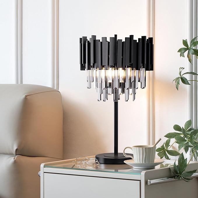 Wellmet Grey Crystal Table Lamp, 3 Lights Table Lamps by Wellmet