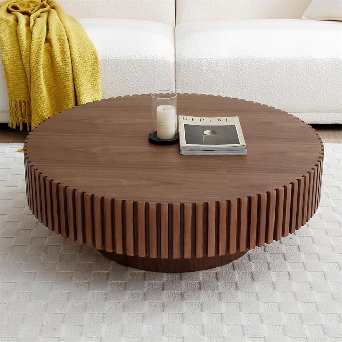 LKTART Round Coffee Table for Living Room, Accent Fluted Drum Coffee Table - Image 6