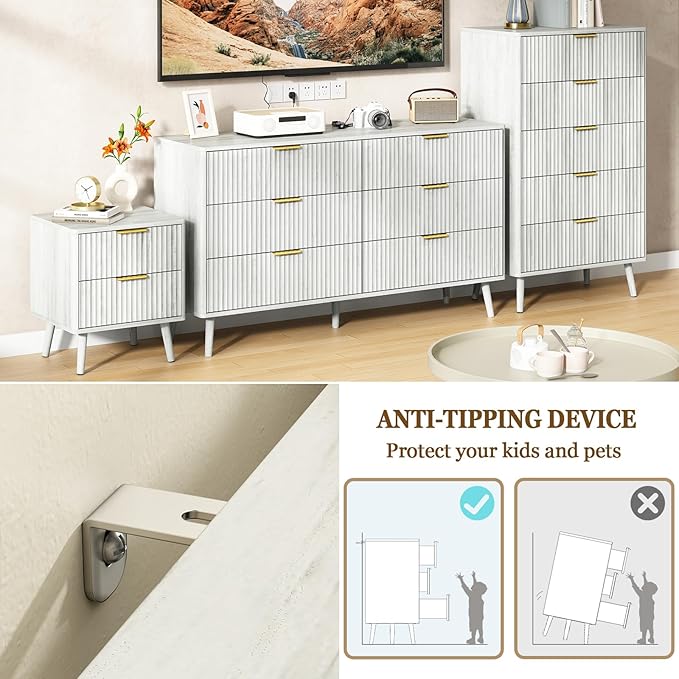 CARPETNAL Fluted 6 Drawer Dresser - Image 6