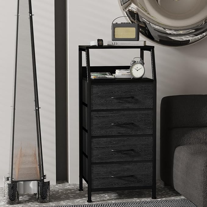 Dresser with 4 Drawers, Fabric Storage Tower - Image 2
