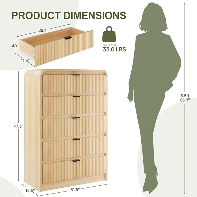 FURSUN Fluted 5 Drawers Dresser - Image 2