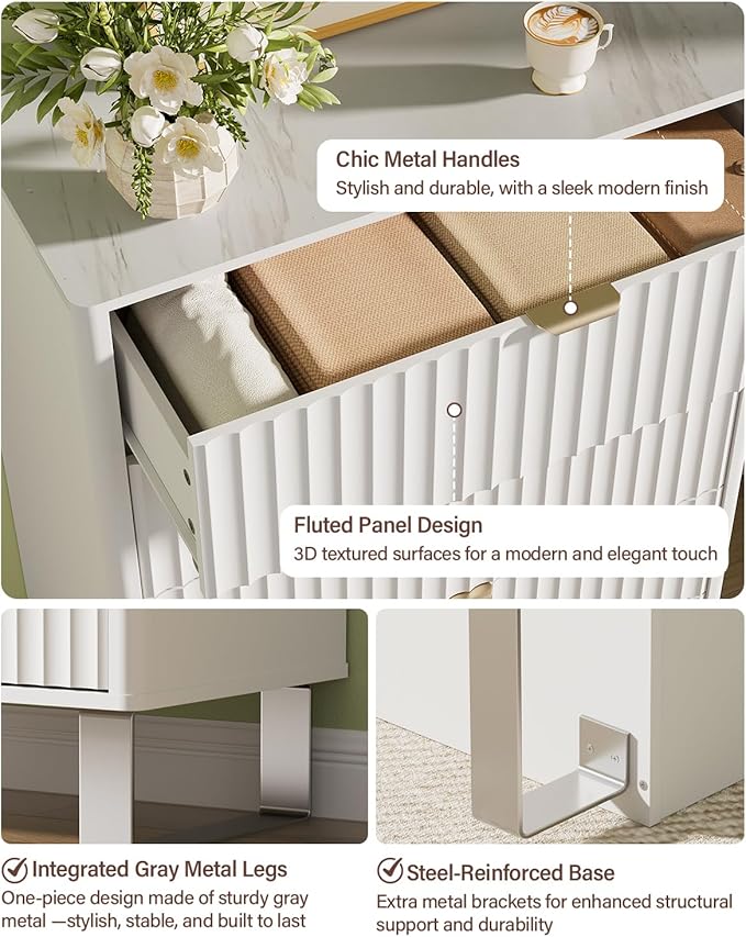 Fluted 5 Drawers Dresser, Wood Storage Organizers - Image 6