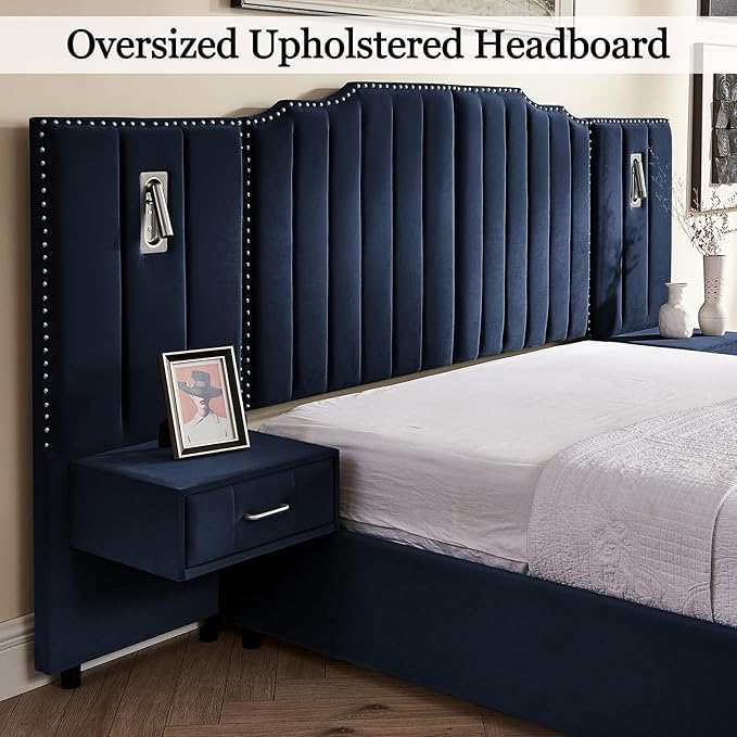 Luxury Queen Bed Frame with Headboard and Storage, Velvet Fabric Upholstered - Image 5