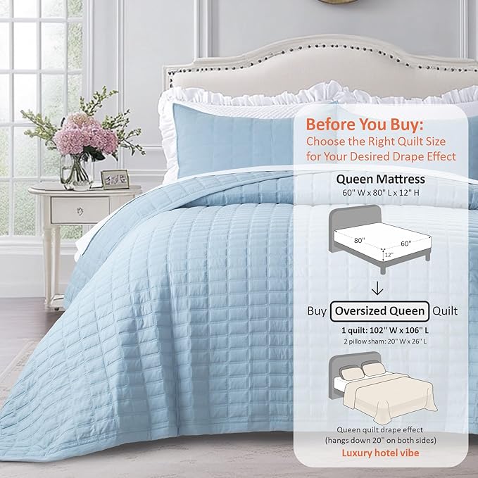 KASENTEX Oversized Queen Quilt Set 102"x106" – Soft Washed 3-Layer Lightweight - Image 3