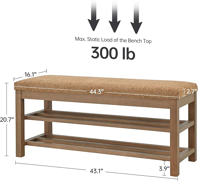 VKNOW Entryway Bench, 44.3” Upholstered Shoe Bench - Image 2