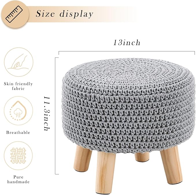LGENHOOM Boho Ottoman Foot Stool Cotton Knitted Round Pouf Ottoman Foot Rest - Image 3