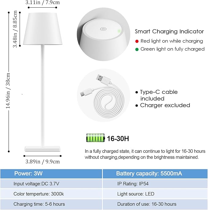 4-Pack Rechargeable Table Lamps, LED Cordless Table Lamp, 3W 6000mAh Battery - Image 5