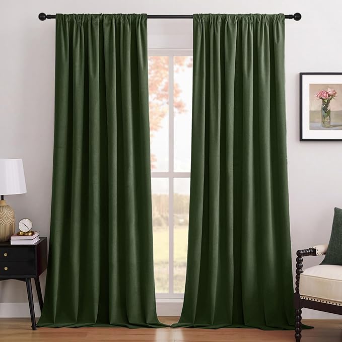 Joydeco Olive Green 100% Blackout Curtains 120 Inch 2 Panels, Luxury Thermal by JOYDECO