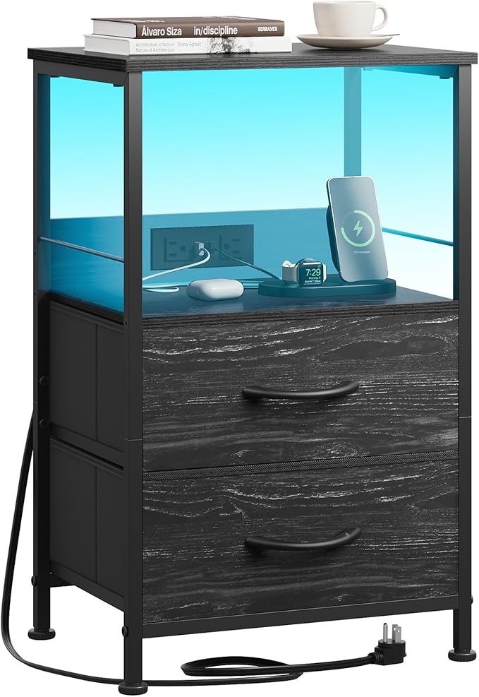 WLIVE Night Stand with Charger Station, LED Nightstand by WLIVE