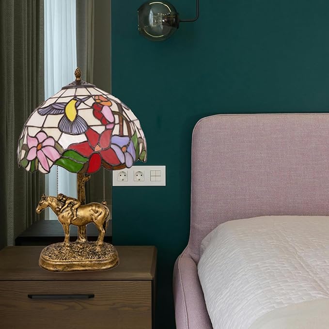 2 Lights Tiffany Table Lamp Stained Glass Table Lamp Victorian Bedside Lamp - Image 8