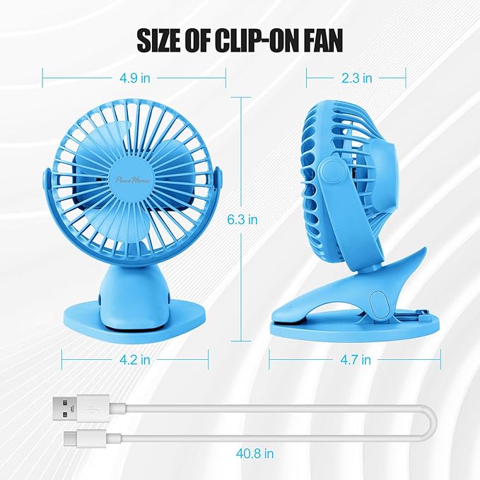 Portable Clip Fan Battery Operated, 3 Speeds USB Rechargeable Mini Table Fan - Image 7