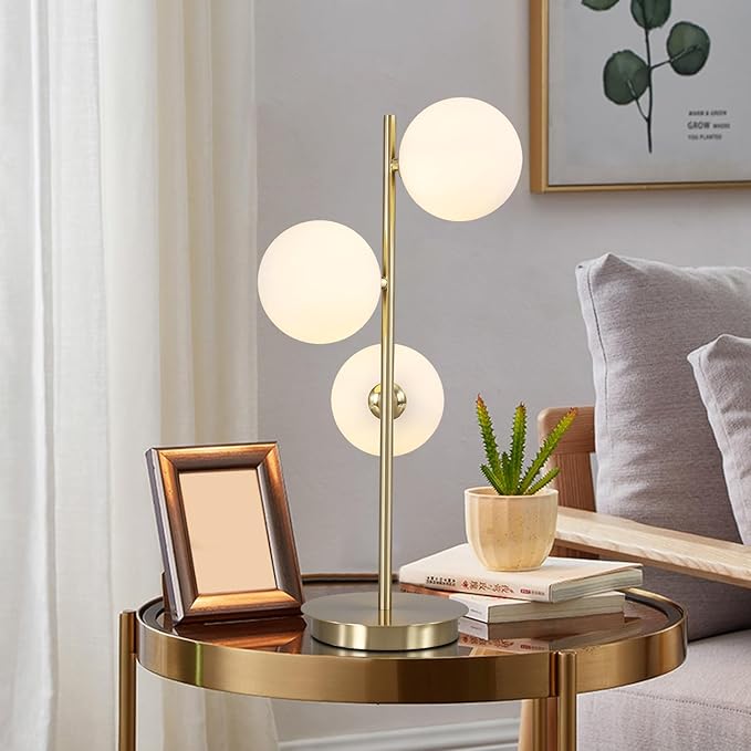 Modern Glass Globe Table Lamp 3 Lights Mid Century Small Gold Desk Lamp - Image 7