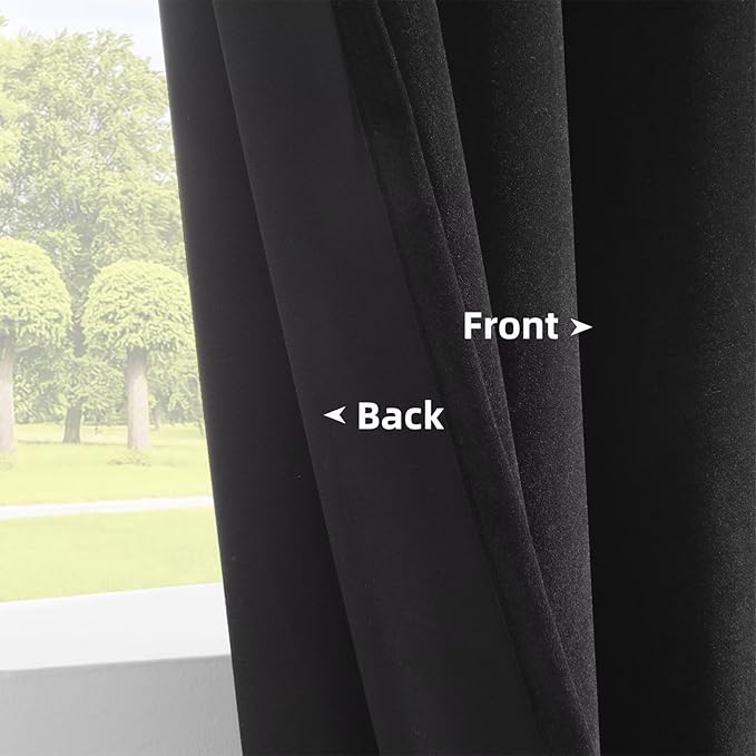 Joydeco Black Velvet Curtains 96 inch Length 2 Panels, Luxury Blackout Rod - Image 4