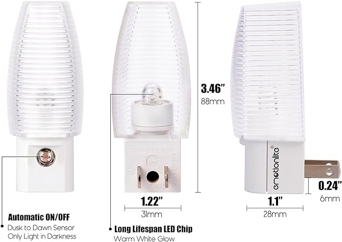 Emotionlite Plug in Night Light, Warm White LED Nightlight, Dusk to Dawn Sensor - Image 7