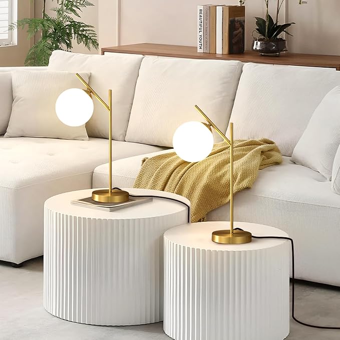 Globe Table Lamp Set of 2, Brass Glass Globe Desk Lamp - Image 8