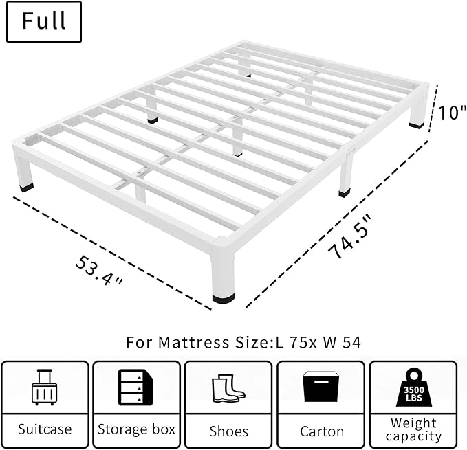 ROIL 10 Inch White Full Bed Frame - Image 2