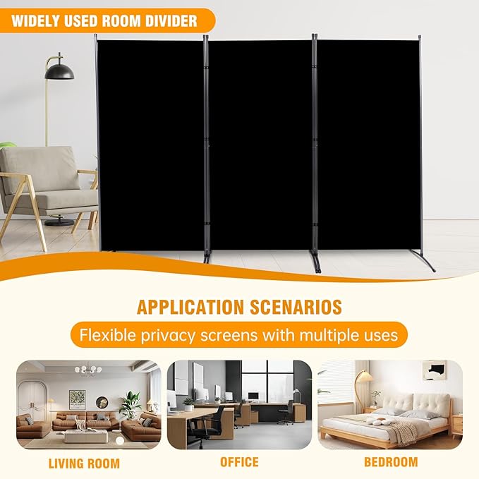 3 Panel Folding Privacy Screens, 6 FT Tall Wall Divider - Image 7