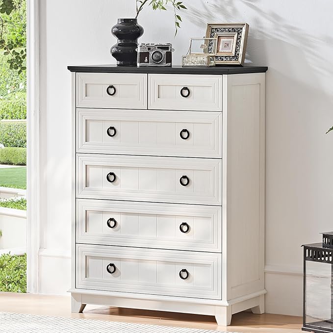 Farmhouse 6 Drawer Dresser for Bedroom Set of 2, Rustic Wood Dresser - Image 3