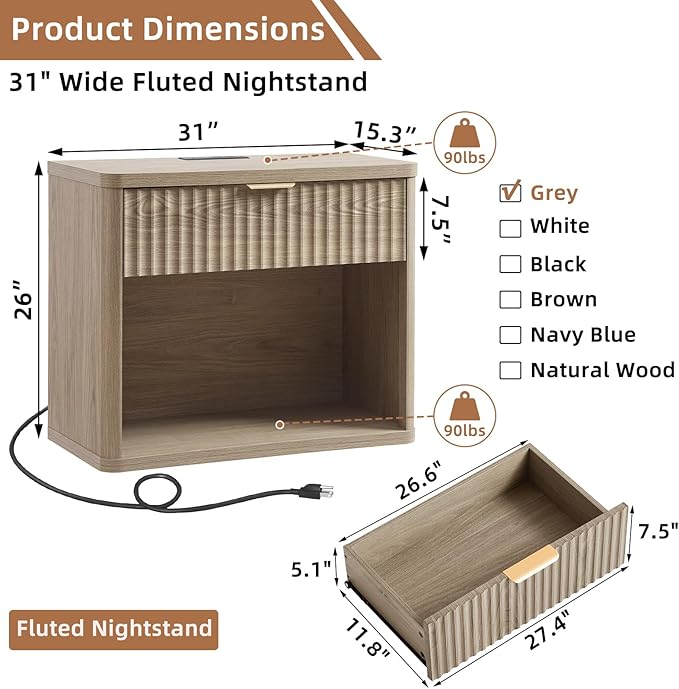 LEYAOYAO 31" Wide Fluted Nightstand Set of 2 - Image 2